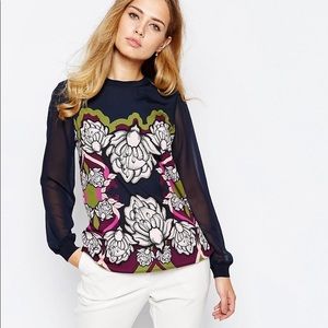 Ted Baker Naylia Surreal Tapestry Long Sleeve Blouse Size 2